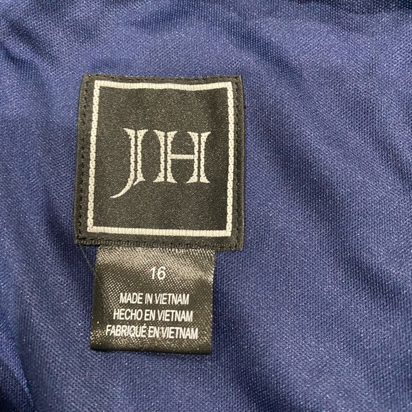 JH NWOT navy sleeveless gown Lace shimmery bodice Lined chiffon skirt Size 16 - Picture 5 of 5
